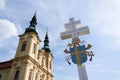 Papal coat of arms on cross, Velehrad Monastery, Czech Republic