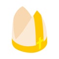 Papal tiara, hat with cross icon, isometric 3d
