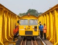 Maintenance gang of Sabah State Railway on the Papar Railway Bridge Royalty Free Stock Photo