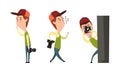 Paparazzi with Camera Set, Man Following Celebrity and Taking Photos Cartoon Vector Illustration on White Background. Royalty Free Stock Photo