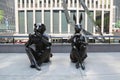 Paparazzi Dogman and Paparazzi Rabbitgirl sculpture by world-famous contemporary artists Gillie and Marc in New York