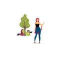 Paparazzi photographer behind tree flat vector illustration. Journalist with camera hiding and spy cartoon character. Reporter, Royalty Free Stock Photo