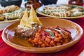 Papas with chorizo or potatoes with chorizo and refried beans, mexican food in Mexico City Royalty Free Stock Photo