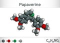 Papaverine molecule. It is opium alkaloid antispasmodic drug. Molecule model Royalty Free Stock Photo