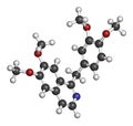 Papaverine opium alkaloid molecule. Used as antispasmodic drug. 3D rendering. Atoms are represented as spheres with conventional Royalty Free Stock Photo