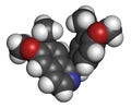 Papaverine opium alkaloid molecule. Used as antispasmodic drug. 3D rendering. Atoms are represented as spheres with conventional Royalty Free Stock Photo