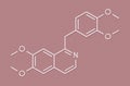 Papaverine opium alkaloid molecule. Used as antispasmodic drug. Skeletal formula.