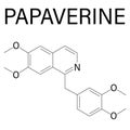 Papaverine opium alkaloid molecule. Used as antispasmodic drug. Skeletal formula.