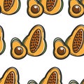Papaya and avocado Cuban organic food seamless pattern
