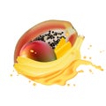 Papaya, banana, mango juice splash realistic 3d vector Royalty Free Stock Photo