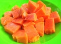 Papaya dessert on a green plate