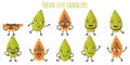 Papaya fruit cute funny cheerful characters with different poses and emotions