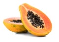 Papaya fruit isolated on white background. Half of fresh organic Papaya exotic fruit close up
