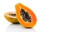 Papaya fruit isolated on white background. Halved fresh organic Papaya exotic fruits close up Royalty Free Stock Photo