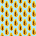 Papaya Fruit seamless pattern on blue background, flat lay, top view, Exotic Fruit Pattern, Creative Food concept