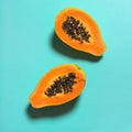 Papaya fruit slices blue background Healthy food flatlay Royalty Free Stock Photo