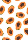 Papaya fruits seamless pattern on white background, Fresh organic food, Tropical fruit vector Royalty Free Stock Photo