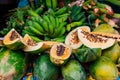 Papaya fruits on the street stall, Vietnam