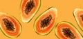 Papaya fruits Vector watercolor. Summer fresh juicy banners