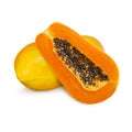Papaya fruits on white background