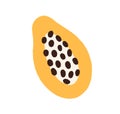 Papaya half with seeds. Cut piece of tropical fruit. Icon of exotic pawpaw drawn in doodle style. Papaw cross section