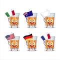 Papaya Juice cartoon character bring the flags of various countries