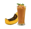 Papaya - mango Juice Smoothies in Glass Cups - isolated on white background Royalty Free Stock Photo