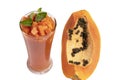 Papaya - mango Juice Smoothies in Glass Cups - isolated on white background Royalty Free Stock Photo