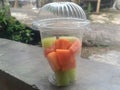 Papaya and melon fruit in a cup Royalty Free Stock Photo