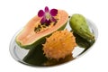 Papaya, prickly pear, Kiwano, Orchid Royalty Free Stock Photo