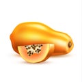 Vector realistic 3d papaya pawpaw with slice