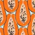 Papaya repeat decoration. Exotic fruit tropical background. Repetiotion pattern with exotic elements. Vector hand drawn sketch.