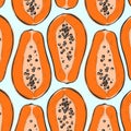 Papaya repeat decoration. Exotic fruit tropical background. Repetiotion pattern with exotic elements. Vector hand drawn sketch