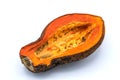 Papaya is ripe yellow-orange. It was kept so rotten and moldy on isolated white background