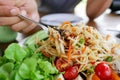 Papaya salad is a food that is popular among Thai people. Close up of Thai food style Royalty Free Stock Photo