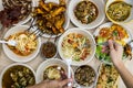 Papaya salad, grilled chicken and Sai krok isan Thai food