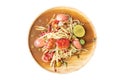 Papaya salad is a popular trays in Thailand.spicy food call name Som-Tum on isolate white background with clipping path. Royalty Free Stock Photo