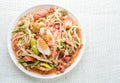 Papaya Salad with Satled Eggs, Pound chilies and garlic then place sliced tomato, eggplant and salted egg. Add fish sauce, lemon,