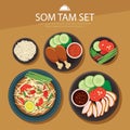 Papaya salad, som tam thai food flat design