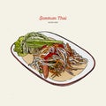 Papaya salad or som-tum , thai food. hand drawn sketch vector