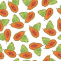 Papaya seamless pattern. Raster graphic art background with trop