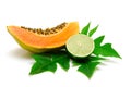 Papaya slice and lime isolated Royalty Free Stock Photo