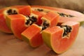 Papaya, sliced. Delicious fresh exotic healthy fruits Royalty Free Stock Photo