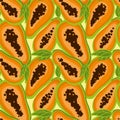 Papaya slices, exotic fruits. Summer print Royalty Free Stock Photo