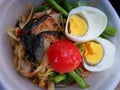 papaya spicy salad with black crab of rice farm and egg boiled