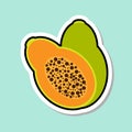 Papaya Sticker On Blue Background Colorful Fruit Icon