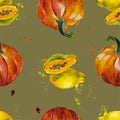 Papaya and tavern pattern in watercolor style Royalty Free Stock Photo