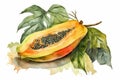 Papaya watercolor dessert. Generate Ai Royalty Free Stock Photo