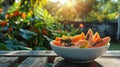 papaya in a white bowl on a wooden table nature background. Selective focus Royalty Free Stock Photo