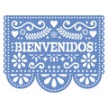 Papel Picado Bienvenidos vector design - Mexican Welcome paper decoration with pattern and text